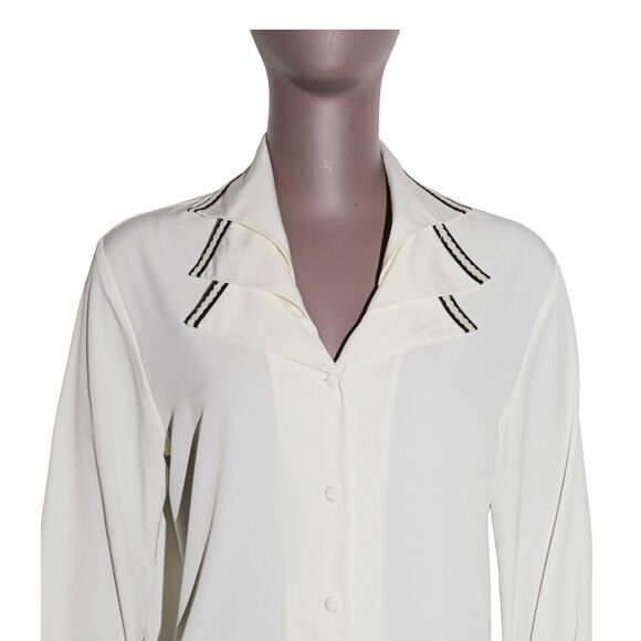 Vintage Collared Blouse Button Front Retro Secretary Mod Top Small - Picture 3 of 5